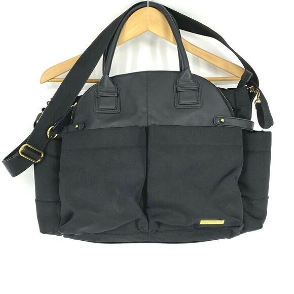 Skip Hop Diaper Bag Black Chelsea Downtown Satchel Gold Hardware Baby Pockets - Picture 1 of 12